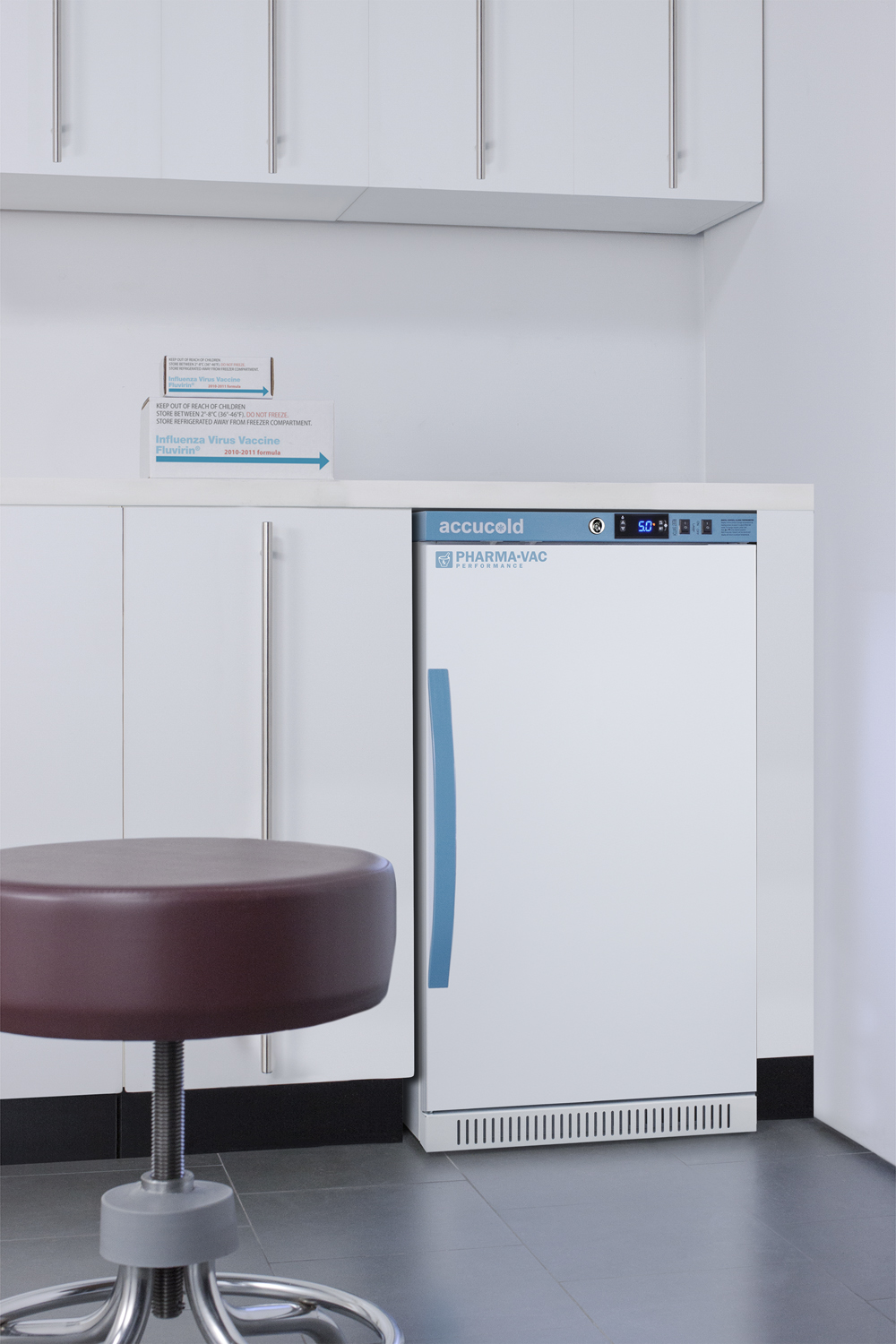 Performance series Pharma-Vac 2.83 cu.ft. ADA height solid door commercial all-refrigerator for the display and refrigeration of vaccines; designed for recessed or freestanding installation